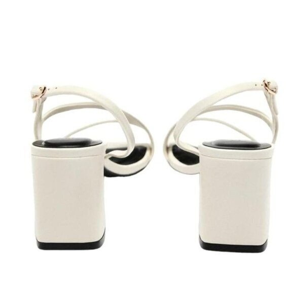 ZARA LEATHER SANDALS WITH BLOCK HEEL White SIZE 10| 1335/110/001 - Picture 3 of 10
